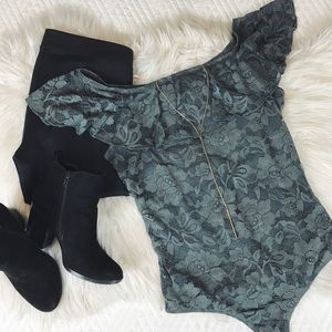 GREEN LACE BODYSUIT